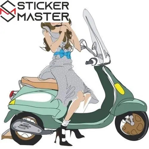 Sticker Master Vespa Girl Motor Motor, Kask, Laptop, Araba, Oto Araç İçin Dayanıklı Etiket Decal 12 Cm
