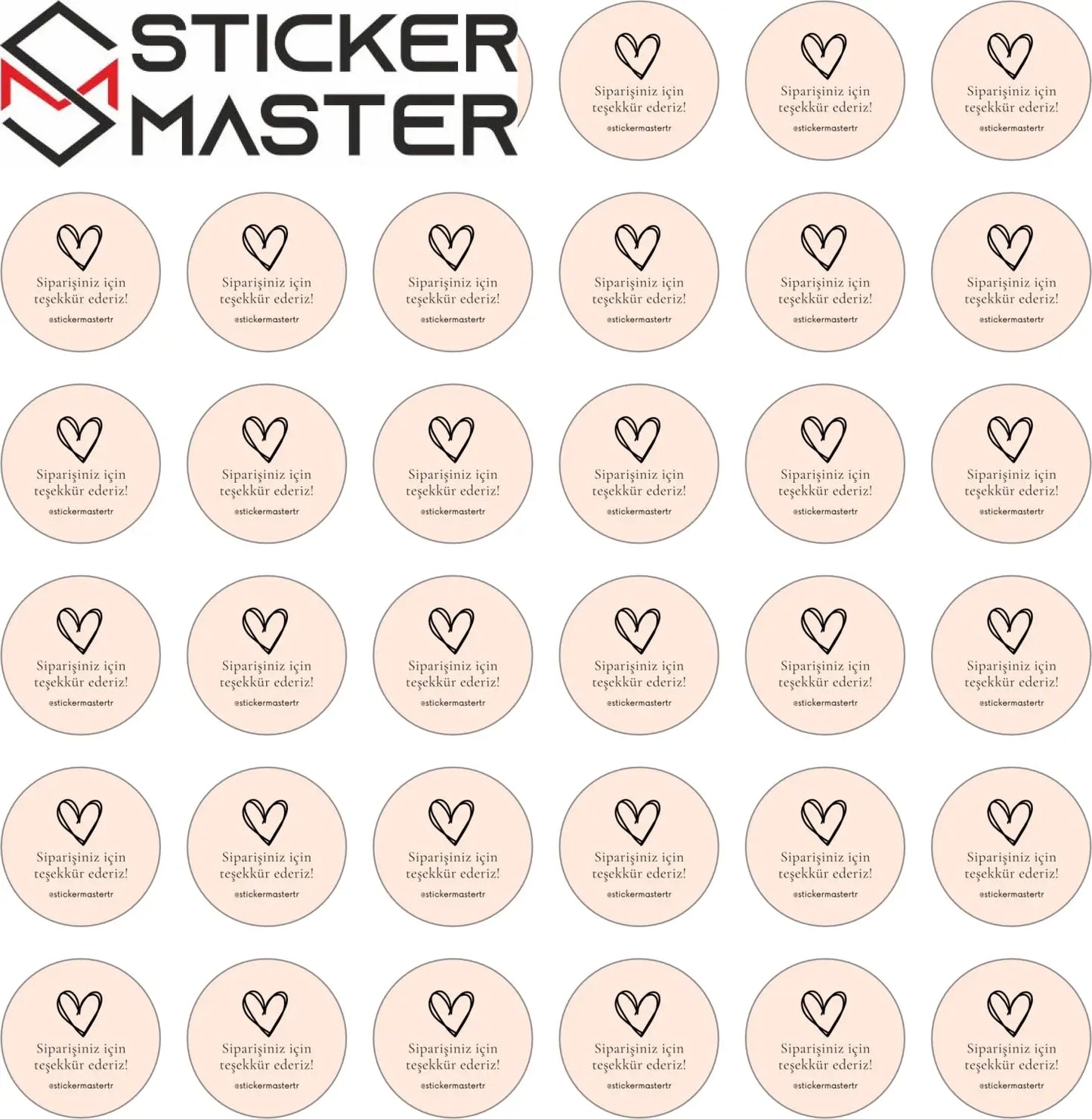 Sticker Master Şirketler Için Teşekkür Ederiz Kalp Sticker Etiket Paketleme Kutu Zarf 4 X 4 Cm 50Lı - Sticker Master