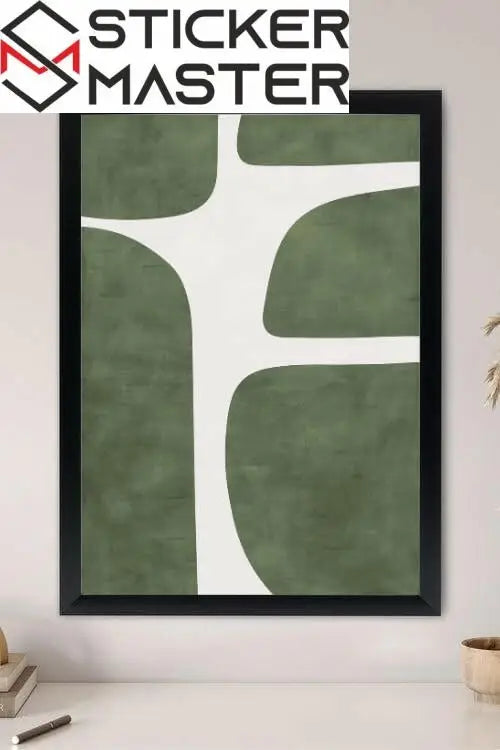 Sticker Master Modern Minimalist Duvar Tablosu | Yeşil Bej Estetik Çerçeveli Poster (30x42 Cm) | Ev Ofis Dekoru | Şık Sanat Baskısı - Sticker Master