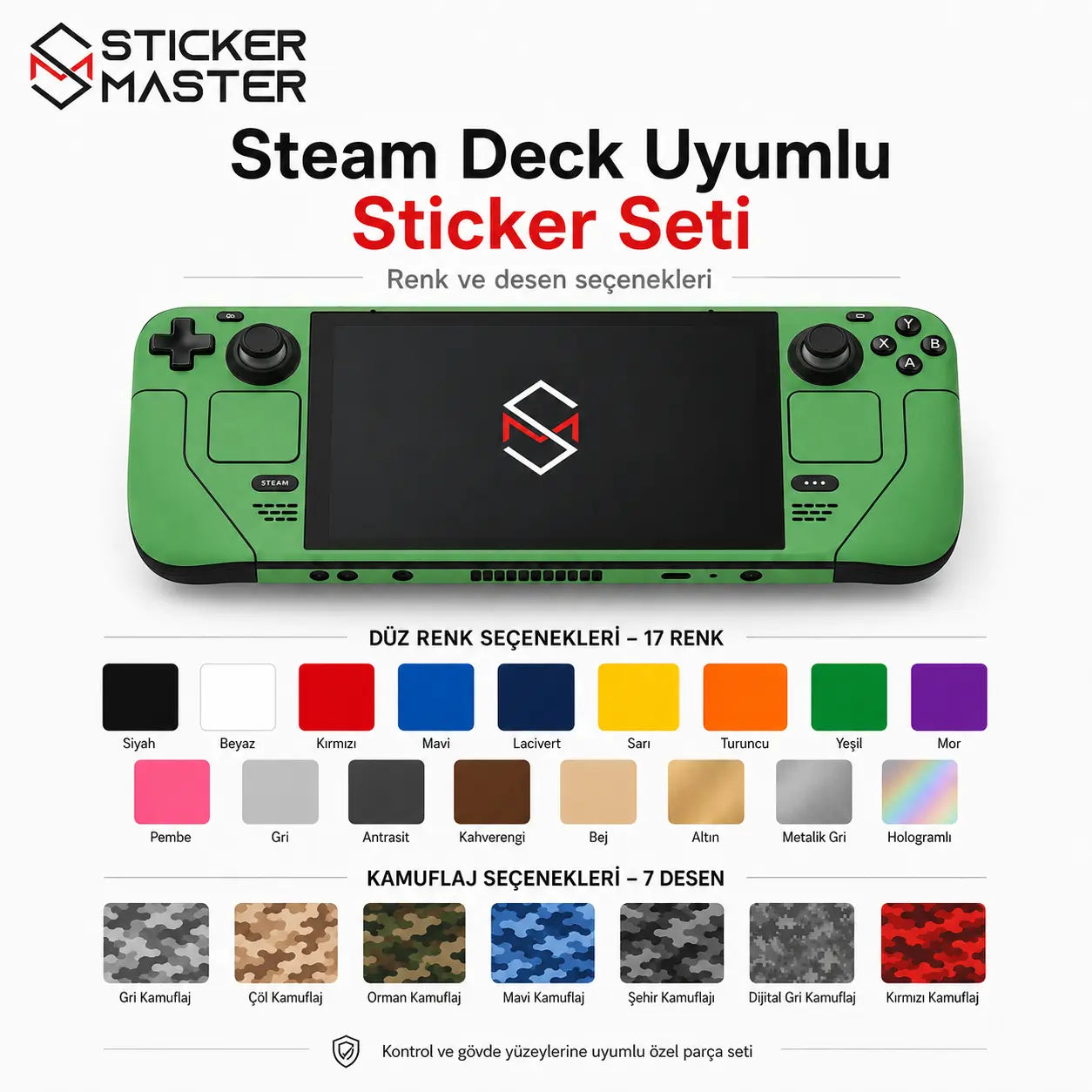 Steam Deck Uyumlu Skin Sticker Seti detaylar yesil