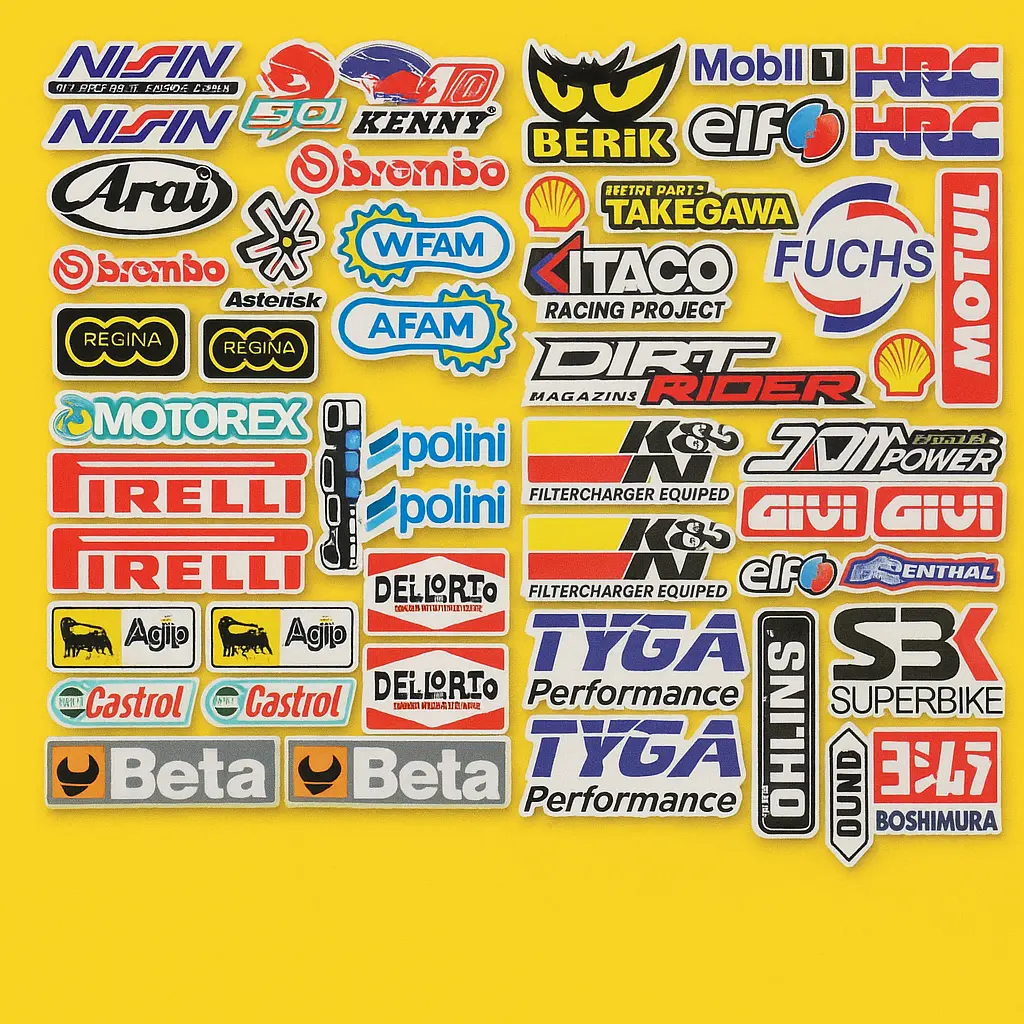 Sticker Master 2'li Motosiklet Yarış Markaları Sticker Seti – Süperbike, Racing, Moto GP Temalı Etiket Seti - Sticker Master