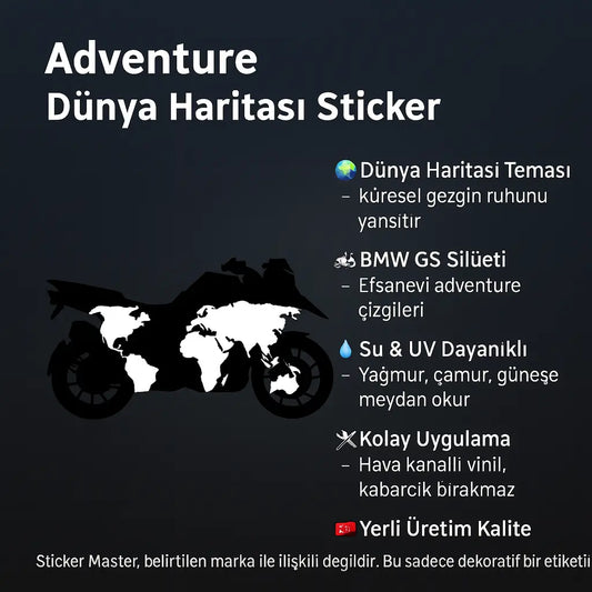 Sticker Master BMW GS Dünya Haritası Silüet Motosiklet Sticker Etiket Decal Sticker Master