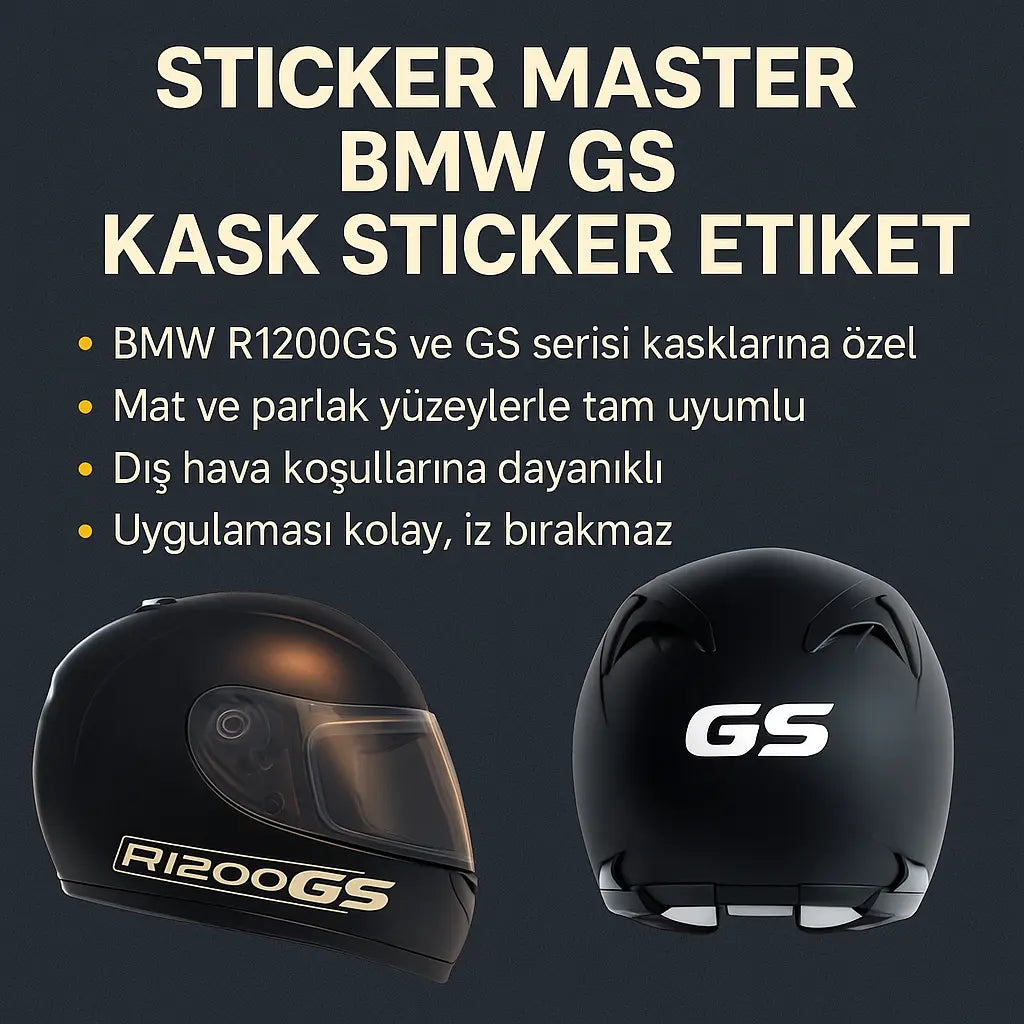 Sticker Master BMW GS Kask Sticker Etiket – R1200GS ve GS Yazılı 2 Parça Kask Seti Sticker Master
