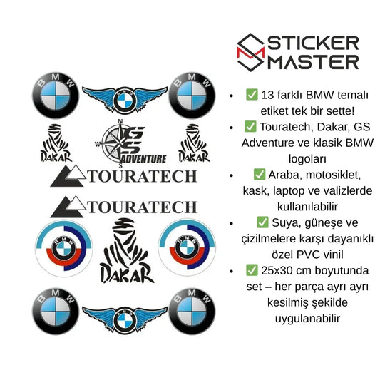 Sticker Master BMW Sticker Set – Oto, Motosiklet ve Laptop Uyumlu Etiket (25x30 cm) Sticker Master