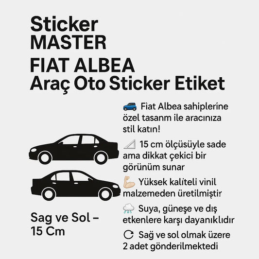 Sticker Master Fiat Albea Basık Araç Oto Sticker Etiket - Sağ ve Sol - 15 Cm Sticker Master