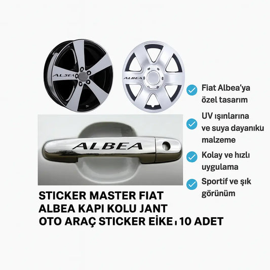 Sticker Master Fiat Albea Kapı Kolu Jant Oto Araç Sticker Etiket - 10 Adet Sticker Master