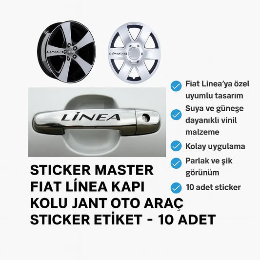 Sticker Master Fiat Linea Kapı Kolu Jant Oto Araç Sticker Etiket - 10 Adet Sticker Master