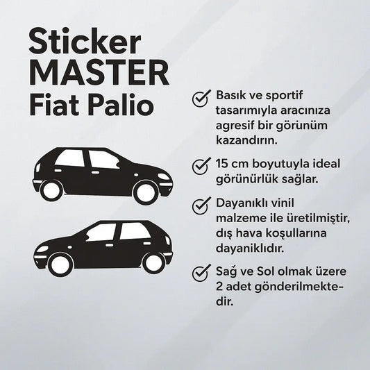 Sticker Master Fiat Palio Basık Araç Oto Sticker Etiket - Sağ ve Sol - 15 Cm Sticker Master