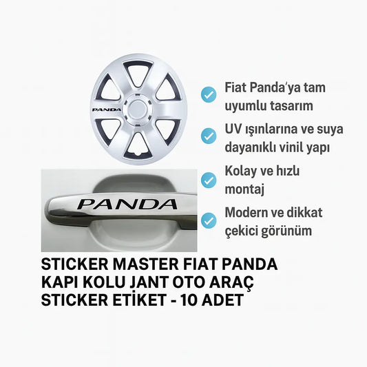 Sticker Master Fiat Panda Kapı Kolu Jant Oto Araç Sticker Etiket - 10 Adet Sticker Master