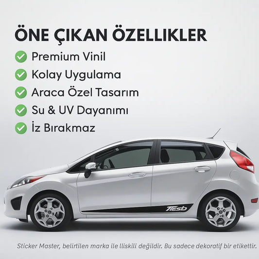 Sticker Master Ford Fiesta Yan Şerit Sticker – Sportif Vinyl Decal Araç Çıkartma - 2 Adet Sticker Master