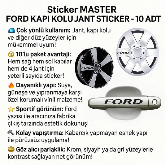 Sticker Master Ford Kapı Kolu Jant Sticker - 10 Adet Sticker Master