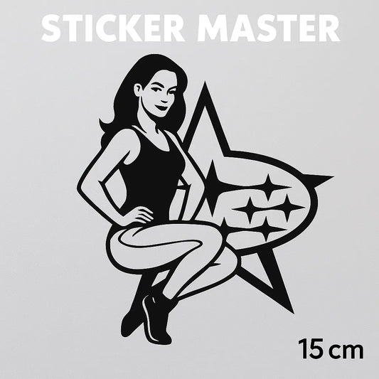Sticker Master Güçlü Kadın & Subaru Temalı Sticker – Araba, Motor, Laptop İçin Dayanıklı Etiket 15 cm Sticker Master