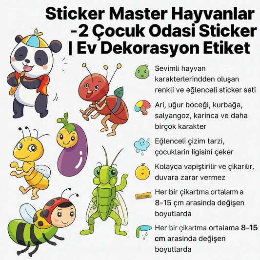Sticker Master Hayvanlar-2 Çocuk Odası Sticker | Ev Dekorasyon Etiket Sticker Master