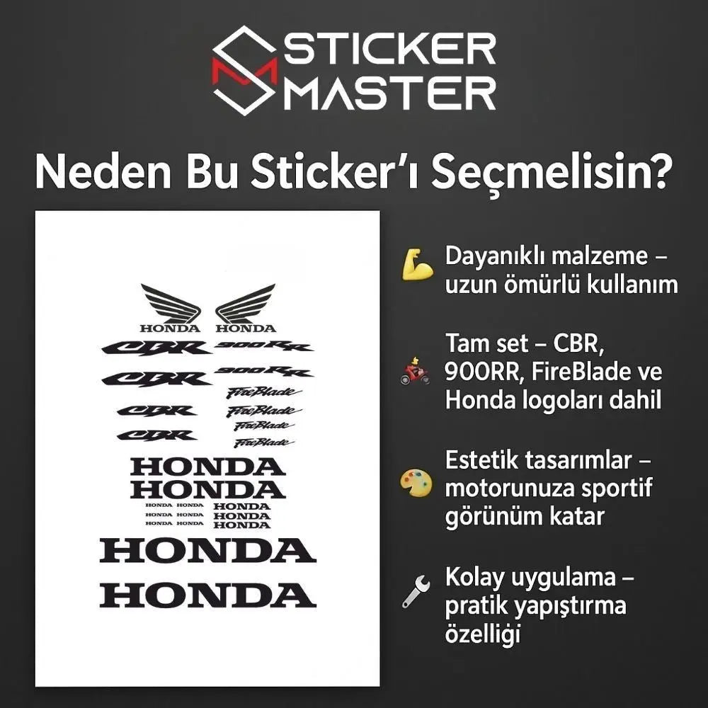 Sticker Master Honda Cbr 900RR Komple Sticker Set Motor Çıkartma Etiket Sticker Master