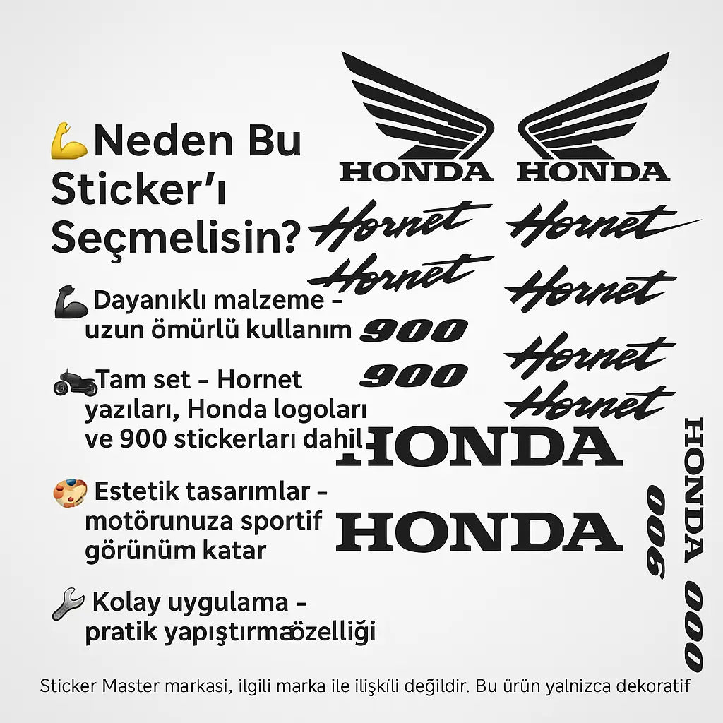 Sticker Master Honda Hornet 900 Sticker Set Komple Sticker Set Motor Çıkartma Etiket Sticker Master