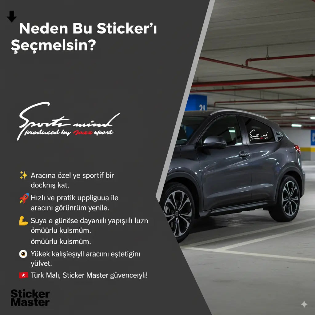 Sticker Master Honda Jazz Sports Mind Sticker Oto Araç Çıkartma Etiket 30 Cm Sticker Master