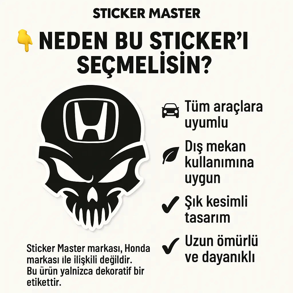 Sticker Master Honda Kafatası Sticker Oto Araç Çıkartma Etiket 20 Cm Sticker Master