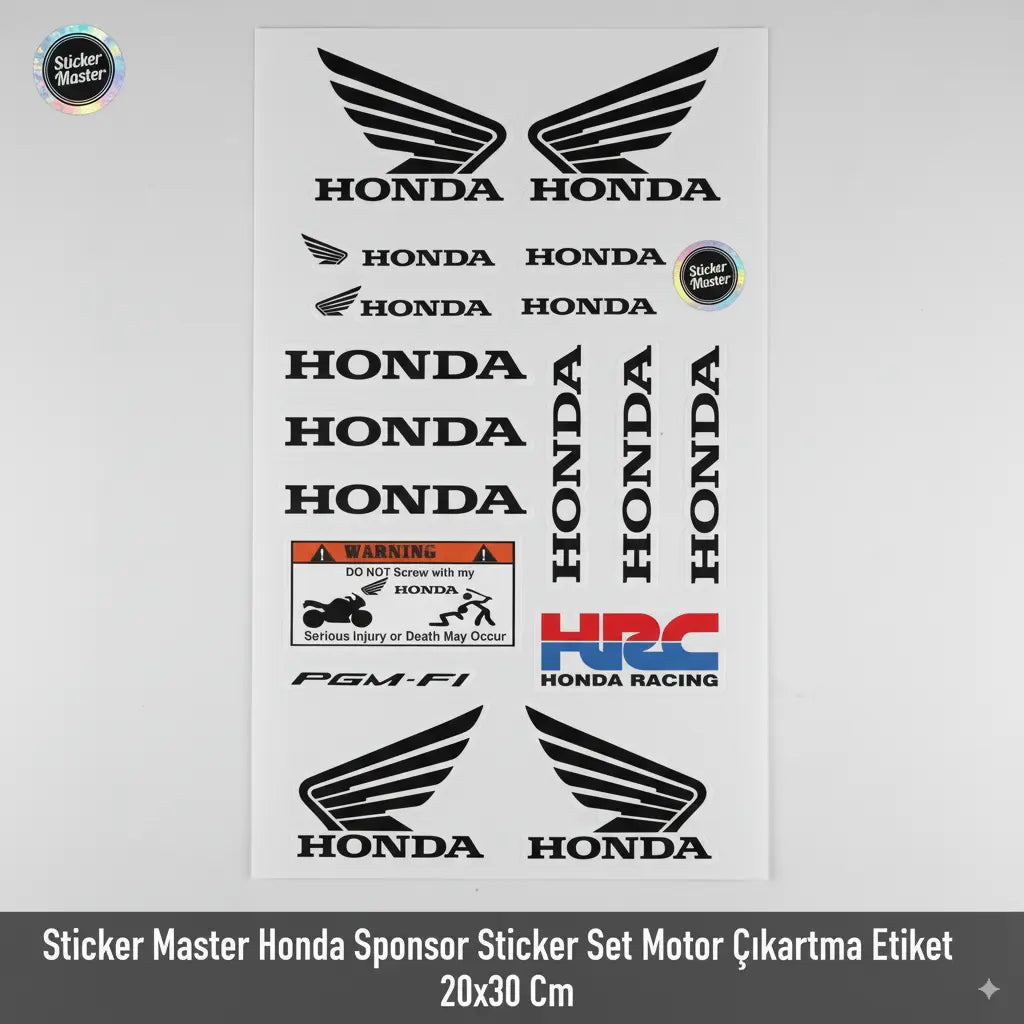 Sticker Master Honda Sponsor Sticker Set Motor Çıkartma Etiket 20x30 Cm Sticker Master