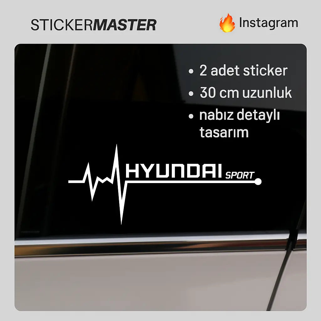 Sticker Master Hyundai Sport Nabız Sticker – 2 Adet 30 cm Kalp Atışı Tasarımlı Oto Cam ve Gövde Etiketi Sticker Master