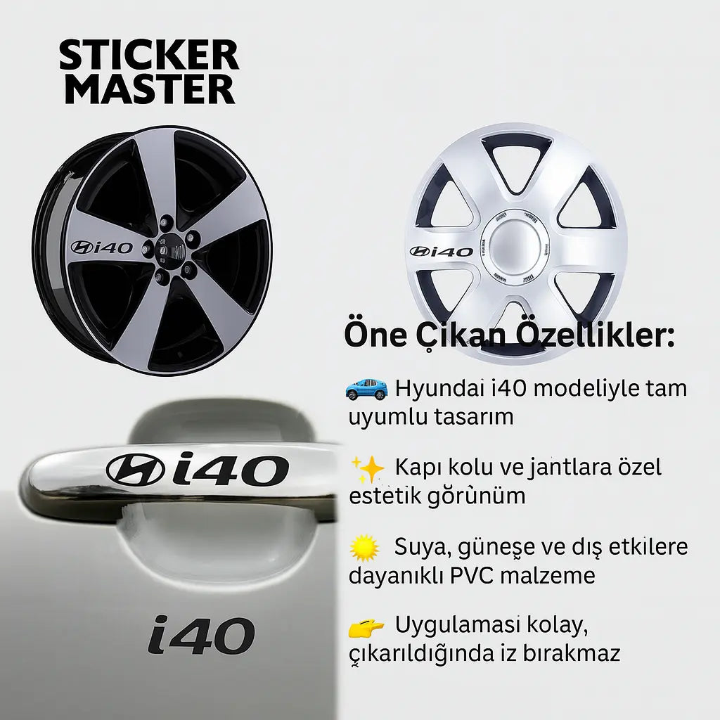 Sticker Master Hyundai i40 Kapı Kolu ve Jant Sticker Seti – 10 Adet Sticker Master
