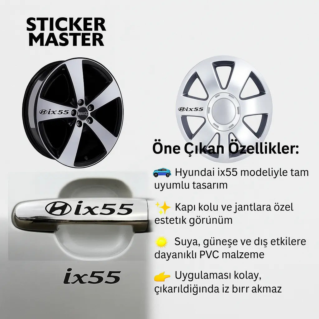 Sticker Master Hyundai ix55 Kapı Kolu ve Jant Sticker Seti – 10 Adet Sticker Master
