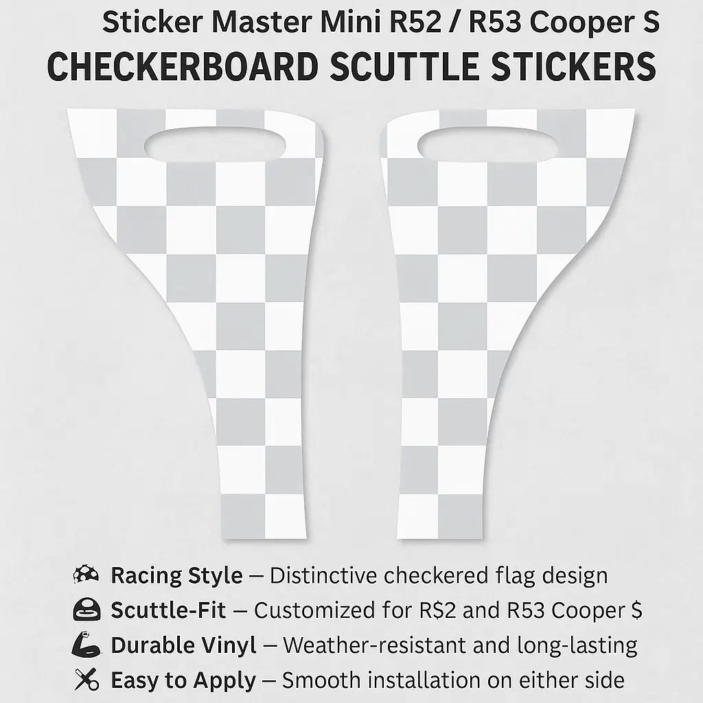Sticker Master Mini R52 / R53 Cooper S Checkmate Scuttle Yan Çamurluk Sticker – Dama Tahtası Deseniyle Yarışı Başlat! Sticker Master