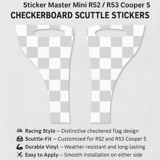 Sticker Master Mini R52 / R53 Cooper S Checkmate Scuttle Yan Çamurluk Sticker – Dama Tahtası Deseniyle Yarışı Başlat! Sticker Master