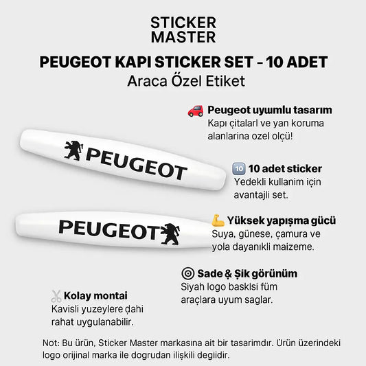 Sticker Master Peugeot Kapı Sticker Set - 10 Adet Araca Özel Dekoratif Etiket Sticker Master