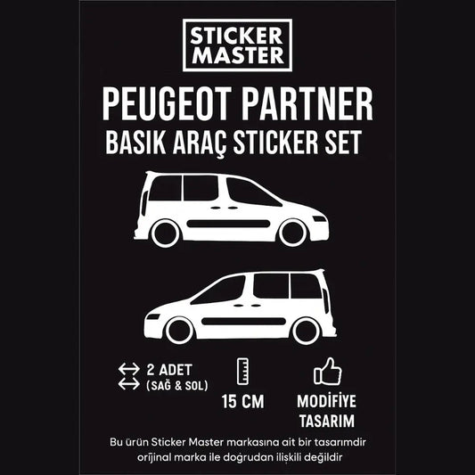Sticker Master Peugeot Partner Basık Araç Sticker - 2 Adet 15 cm (Sağ & Sol) Sticker Master