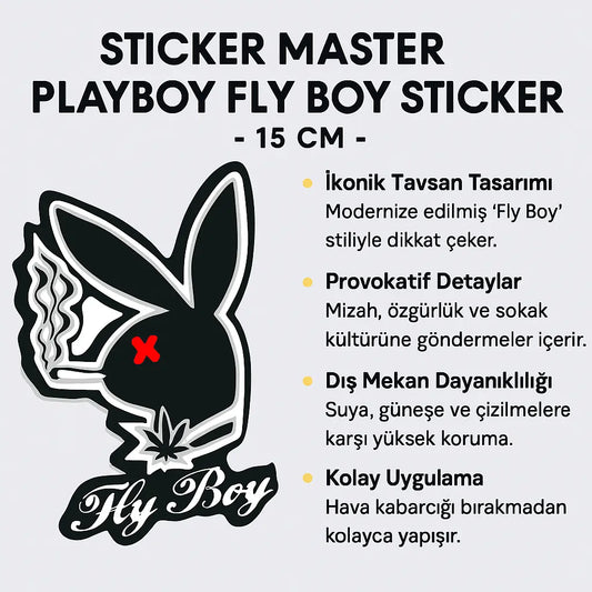 Sticker Master Playboy Fly Boy Sticker – 15 Cm Cesur ve Mizahi Tasarım Sticker Master