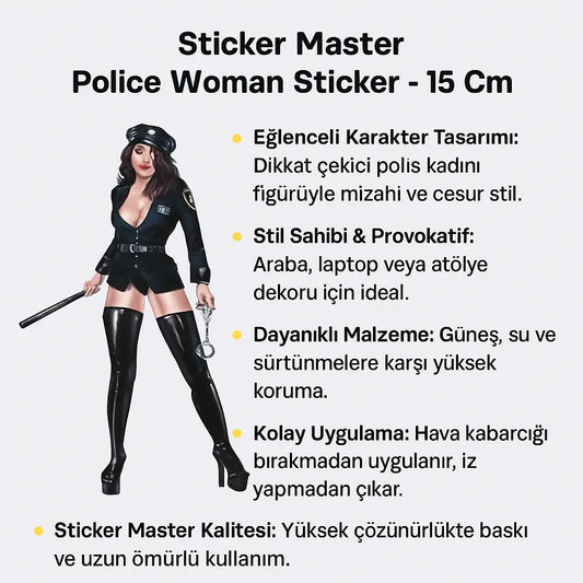 Sticker Master Police Woman Sticker – 15 Cm Mizahi Araç & Laptop Etiketi Sticker Master