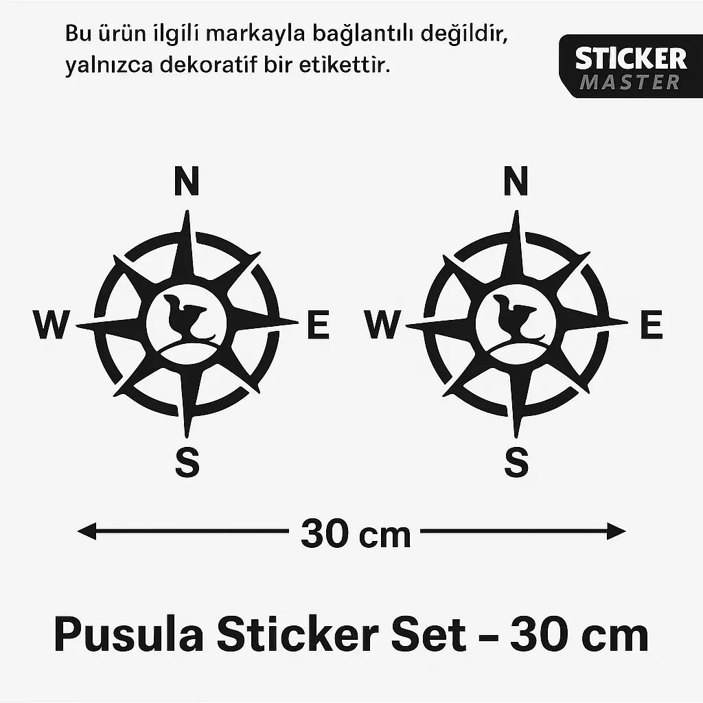 Sticker Master Pusula Sticker Seti - Araba, Karavan, Laptop, Kask ve Cam İçin 2’li Yön Etiketi (30 cm) Sticker Master