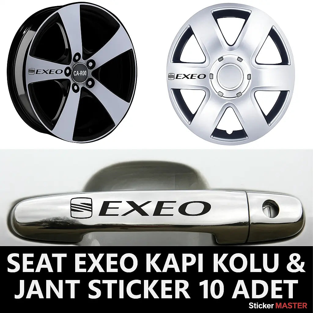 Sticker Master Seat Exeo Kapı Kolu ve Jant Sticker Seti - 10 Adet Dayanıklı Oto Etiket Sticker Master