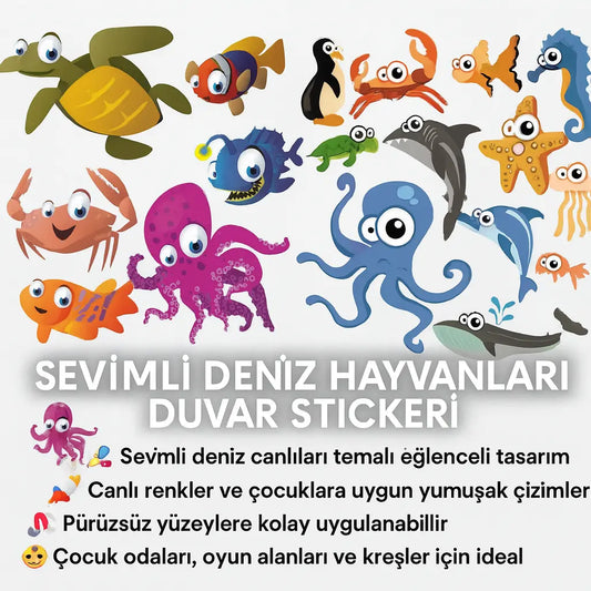 Sticker Master Sevimli Deniz Hayvanları Duvar Sticker Seti – Çocuk Odası Dekoru Sticker Master
