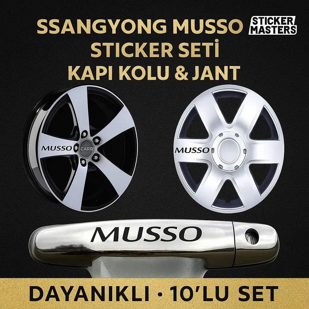 Sticker Master Ssangyong Musso Sticker Seti – Kapı Kolu & Jant İçin Dayanıklı 10’lu Oto Etiket Sticker Master