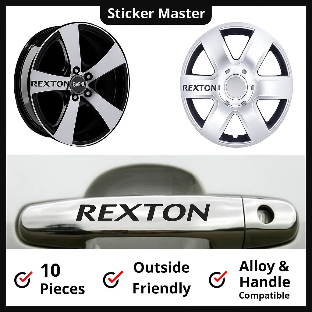 Sticker Master Ssangyong Rexton Sticker Seti – Kapı Kolu & Jant Uyumlu 10’lu Dayanıklı Oto Etiket Sticker Master