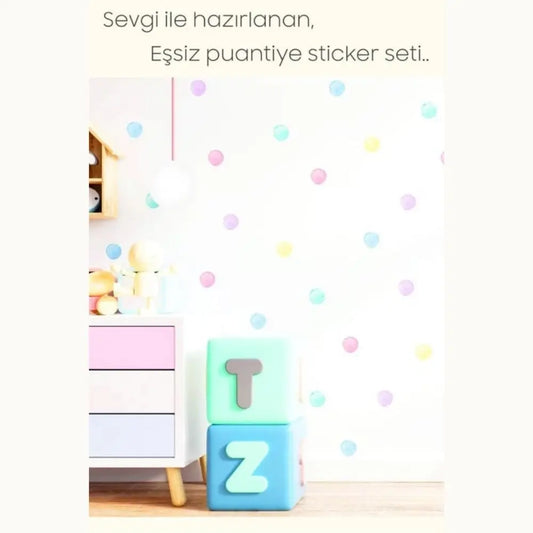 Sticker Master Suluboya Desenli Açık Renkli Puantiye Bebek ve Çocuk Odası Dolap Sticker Yapıştırma Etiket – 96 Adet Sticker Master
