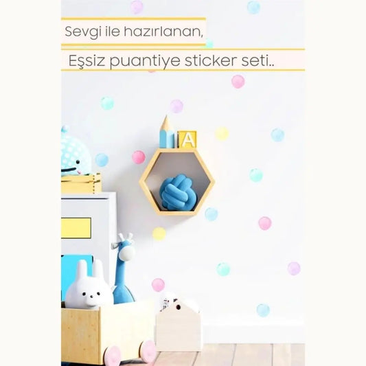 Sticker Master Suluboya Desenli Açık Renkli Puantiye Bebek ve Çocuk Odası Dolap Sticker Yapıştırma Etiket – 96 Adet Sticker Master