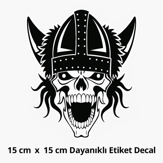 Sticker Master Viking Kasklı Kafatası Sticker - Motor, Kask, Laptop, Araba ve Oto Araç İçin Dayanıklı Etiket (15 cm) Sticker Master