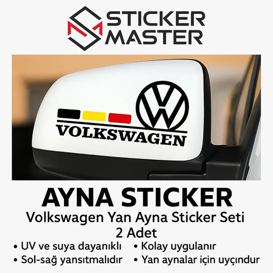 Sticker Master Volkswagen Yan Ayna Sticker Seti – Alman Bayrak Şeritli, Suya & UV’ye Dayanıklı (2 Adet) Sticker Master