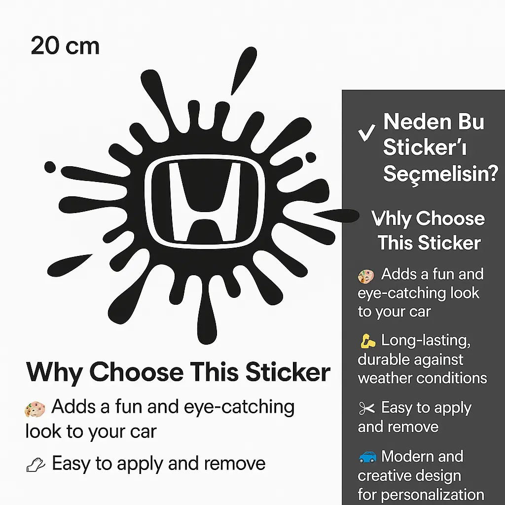 Sticker Masters Honda Boya Sıçraması Sticker Oto Araç Çıkartma Etiket 20 Cm Sticker Master
