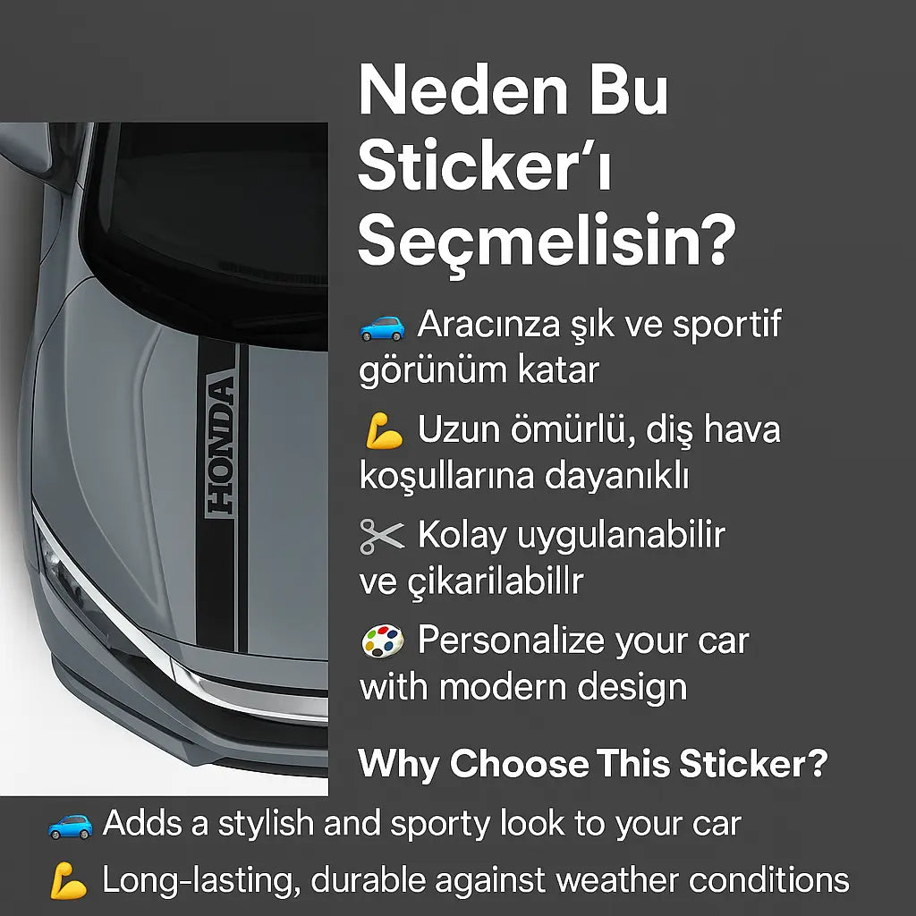 Sticker Masters Honda Kaput Şerit Sticker Oto Araç Çıkartma Etiket Sticker Master