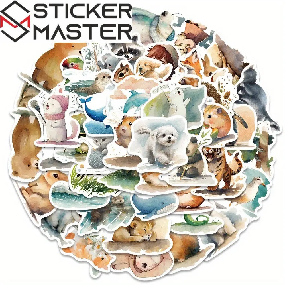 Akvarel Sevimli Hayvan Sticker Seti 50’li | Sticker Master - Sticker Master