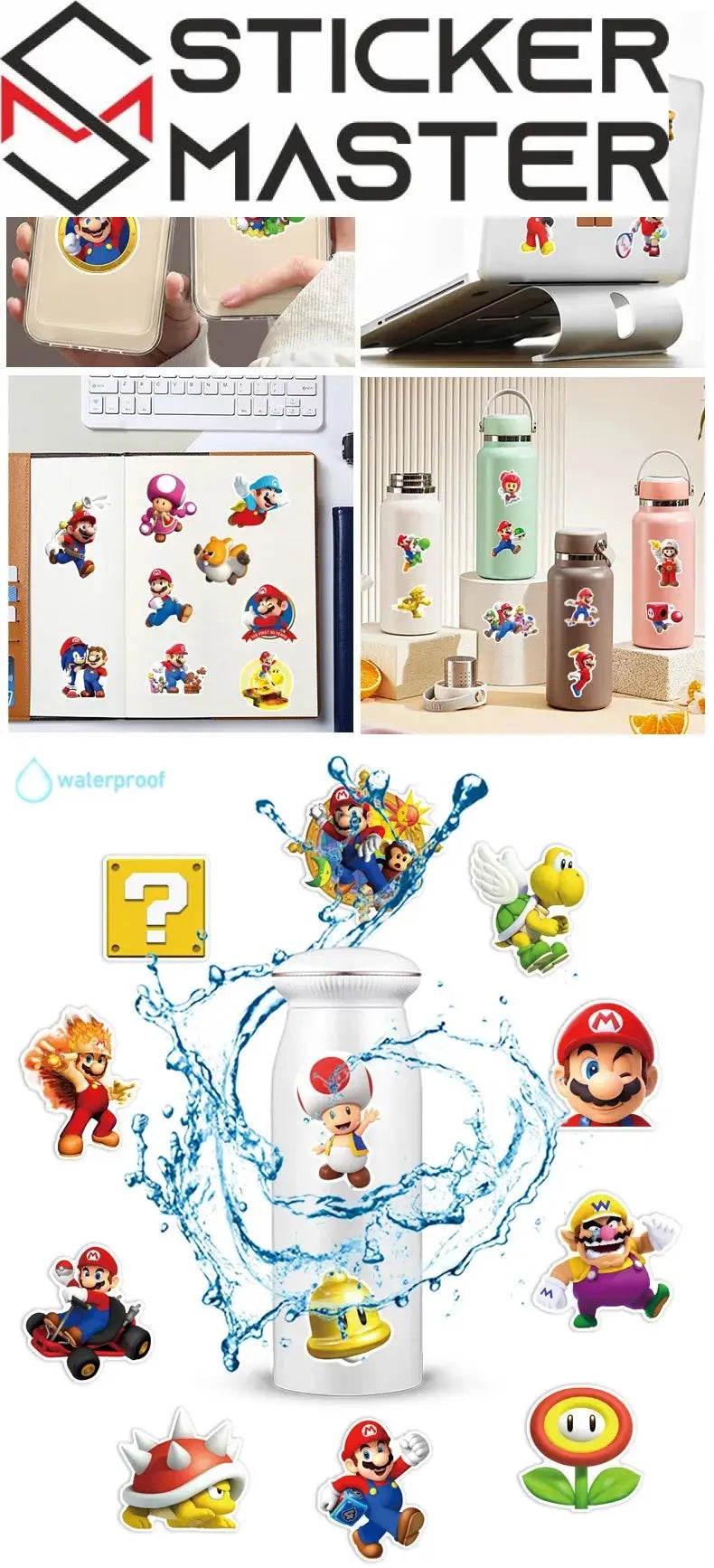 Super Mario Sticker Seti (50 Adet) Laptop Valiz Etiketi | Sticker Master - Sticker Master