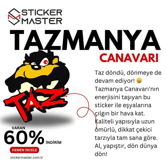 Sticker Master Taz Sticker – Motor, Laptop, Araba, Kask İçin Dayanıklı Etiket 15 cm Sticker Master