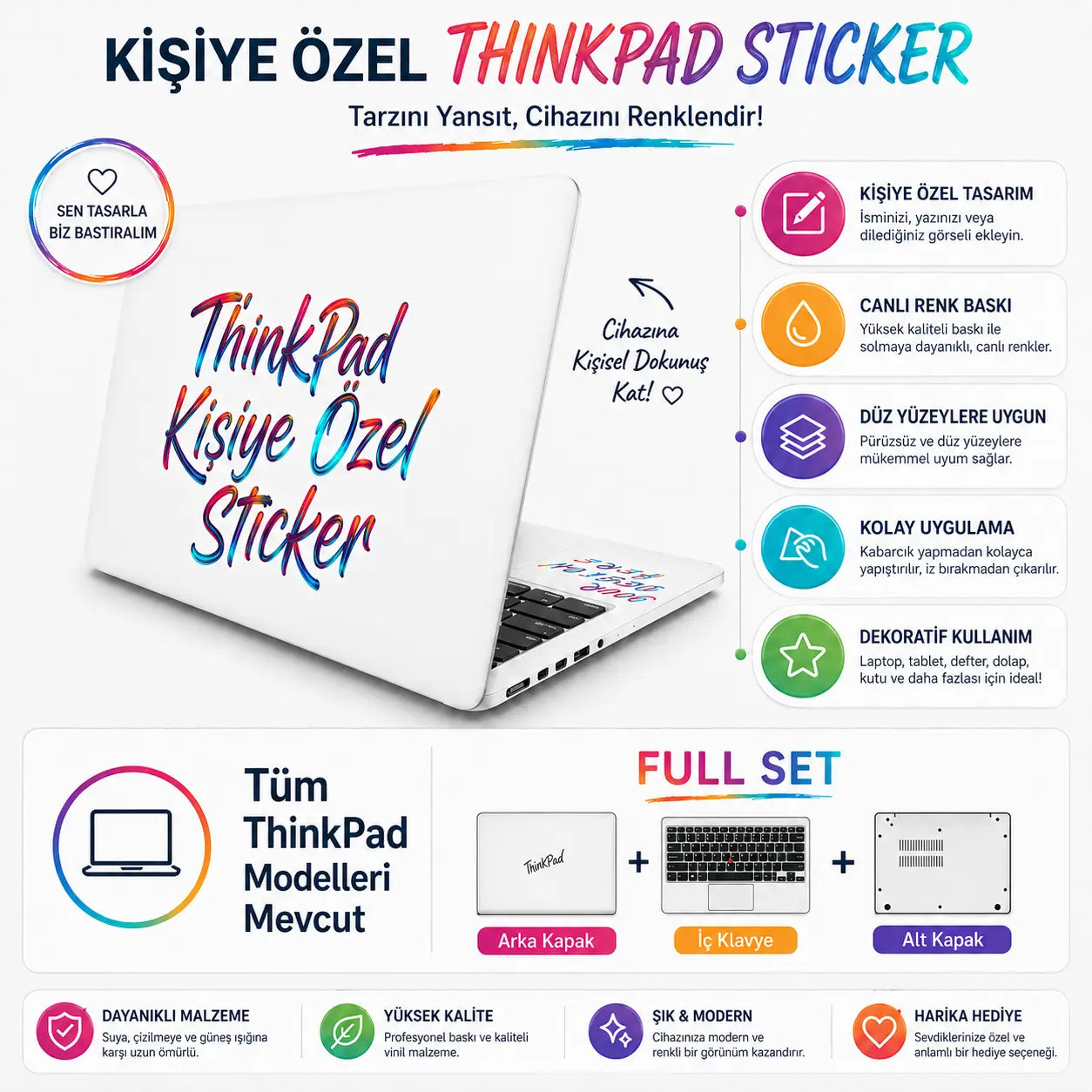 ThinkPad Uyumlu Laptop ve Bilgisayar Sticker Seti sade aciklama