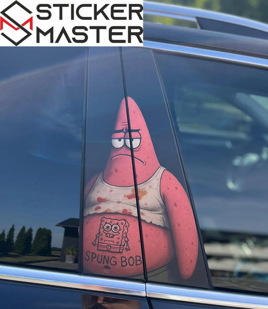 Sticker Master Tough Patrick “Spung Bob” Sticker – Araç Kapı Direk Kaplama – 2 Adet 50 × 25 cm (19.7" × 9.8") | Dijital Baskı Vinil Folyo Sticker | Universal Otomobil Kapı Sütunu Wrap - Sticker Master