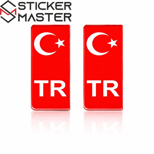 Türk Bayrağı Plaka Damla Sticker | Su Geçirmez Solmaz (2 Adet) 10x4 cm - Sticker Master