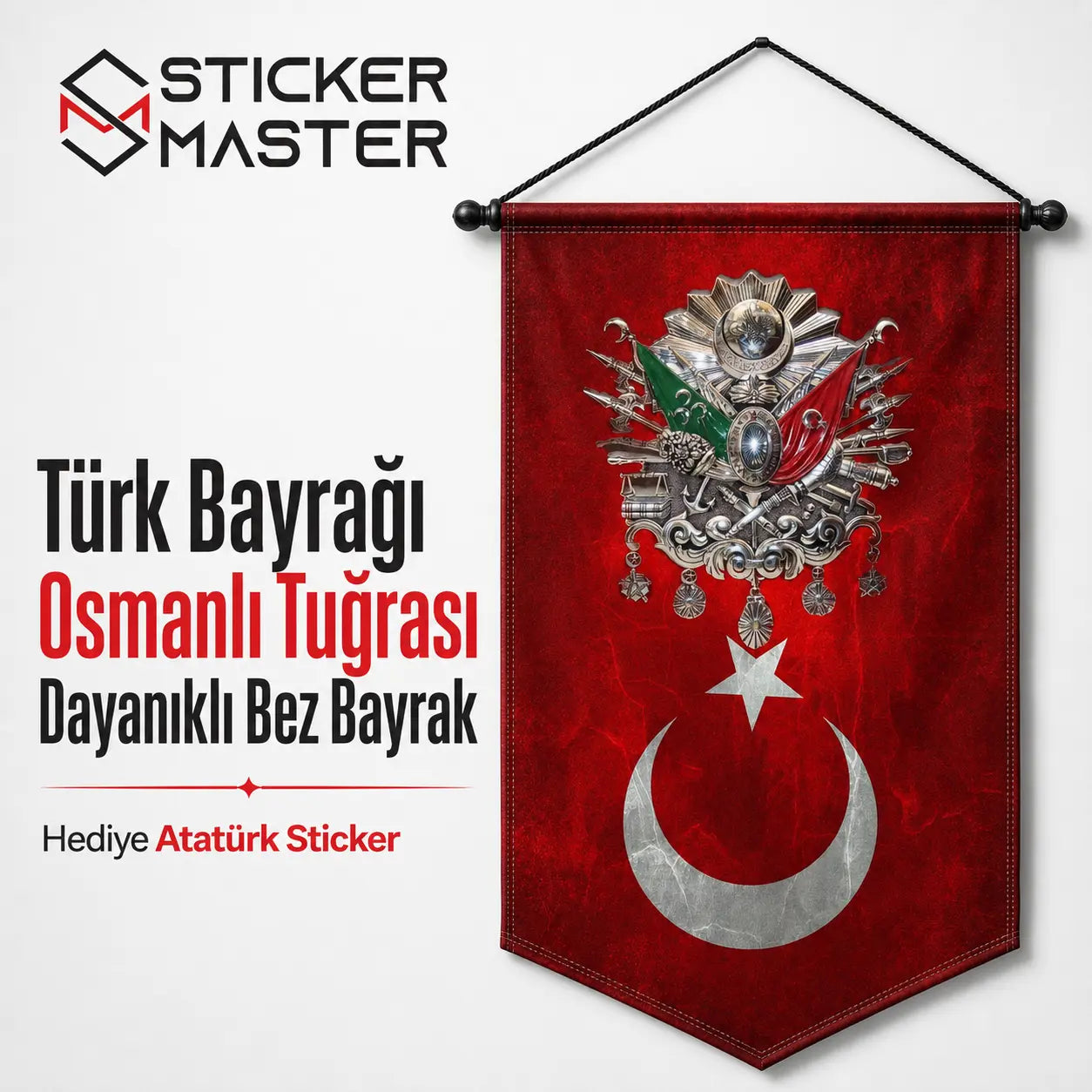 Turk Bayragi Osmanli Tugrasi Dayanikli Bez Bayrak | Hediye Ataturk Sticker sade