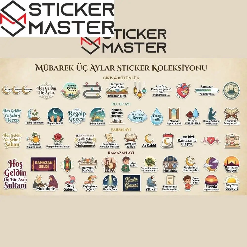 Üç Aylar ve Ramazan Sticker Seti | 55 Adet 5cm Eğitici Planlayıcı Etiket Sticker Master